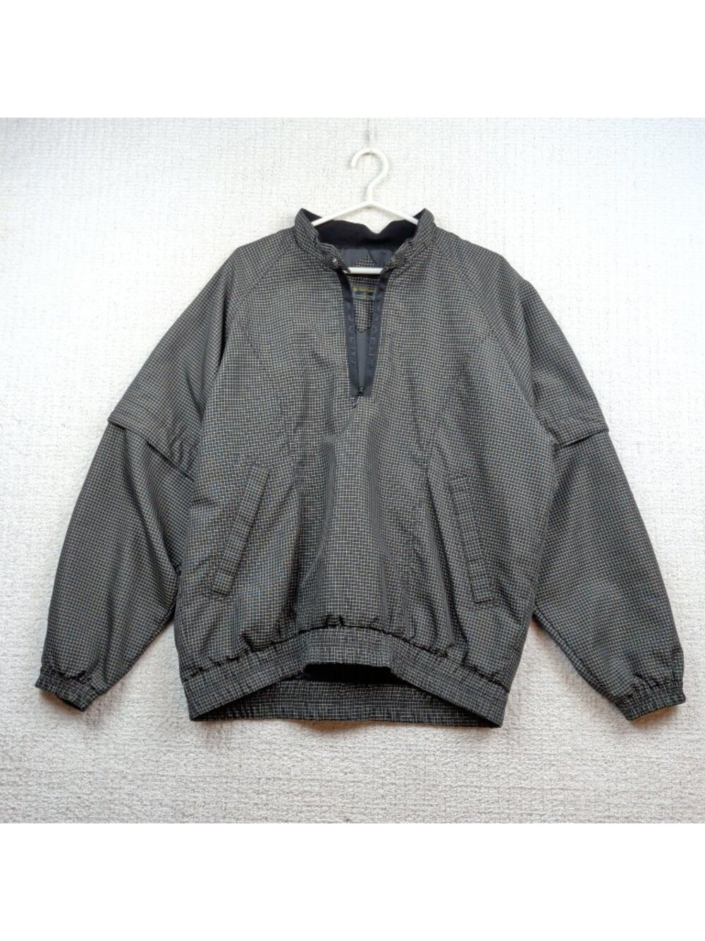 Vintage Descente Quarter Zip Anorak Soft Shell Jacket Men’s M Black Grid AOP